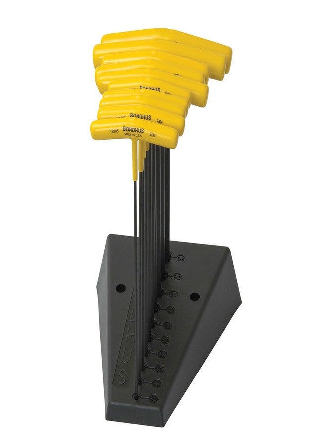 بوندهص Bondhus 15390 بطول 9 بوصات، مقابض سداسية على شكل حرف T مع حامل، مقاسات من 3/32 إلى 3/8 بوصة، مجموعة من 10 قطع - Image 1