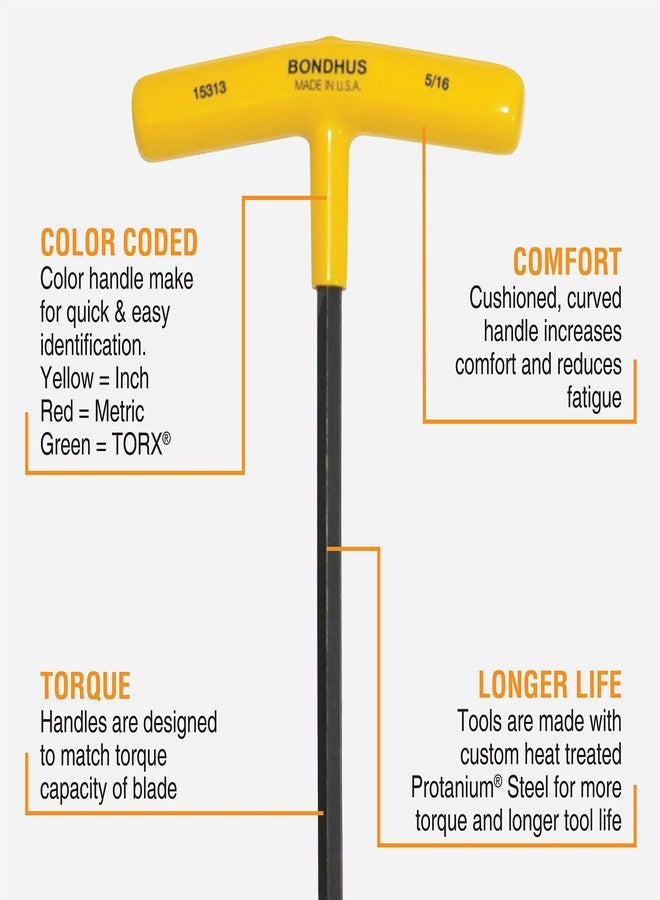 بوندهص Bondhus 15390 بطول 9 بوصات، مقابض سداسية على شكل حرف T مع حامل، مقاسات من 3/32 إلى 3/8 بوصة، مجموعة من 10 قطع - Image 4