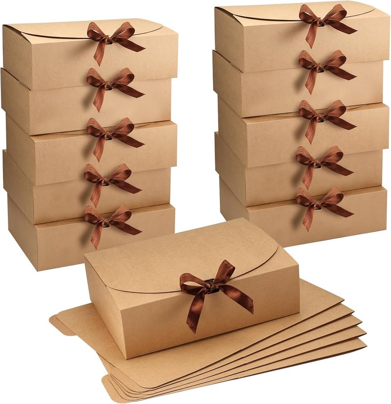 Pack of 10 Rectangle Gift Display Boxes – 28 x 23.5 x 7 cm – Black Kraft Boxes with Drawstring Ribbon – Easy to Fold & Assemble – Perfect for Gift Wrapping and Special Occasions (Extra Large) - Image 3