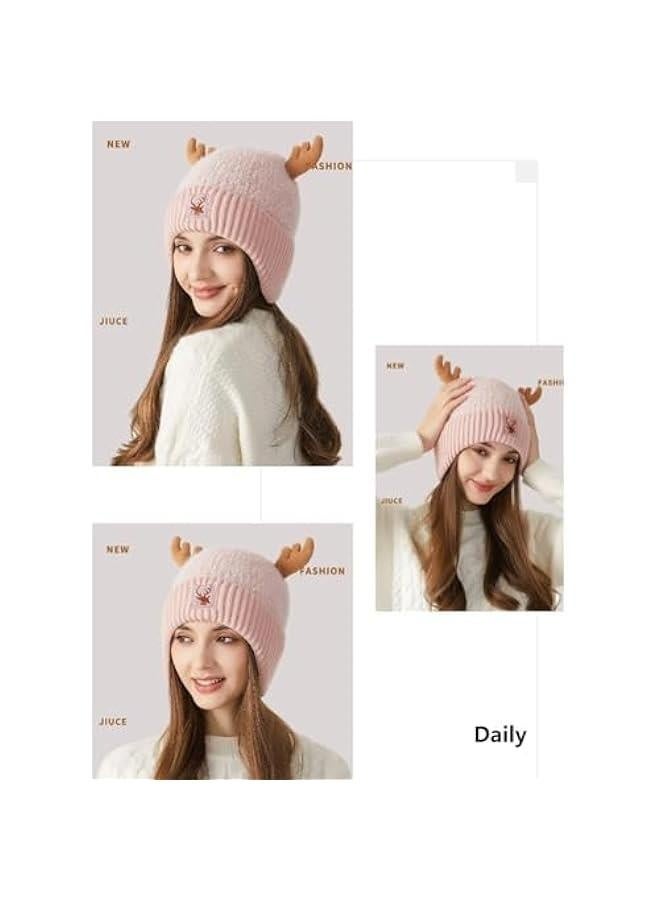 قبعة رنة لطيفة شتوية دافئة محبوكة بغطاء رأس قرون للرجل والمرأة - Image 2