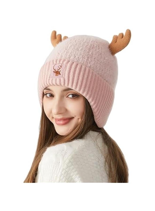 قبعة رنة لطيفة شتوية دافئة محبوكة بغطاء رأس قرون للرجل والمرأة - Image 1