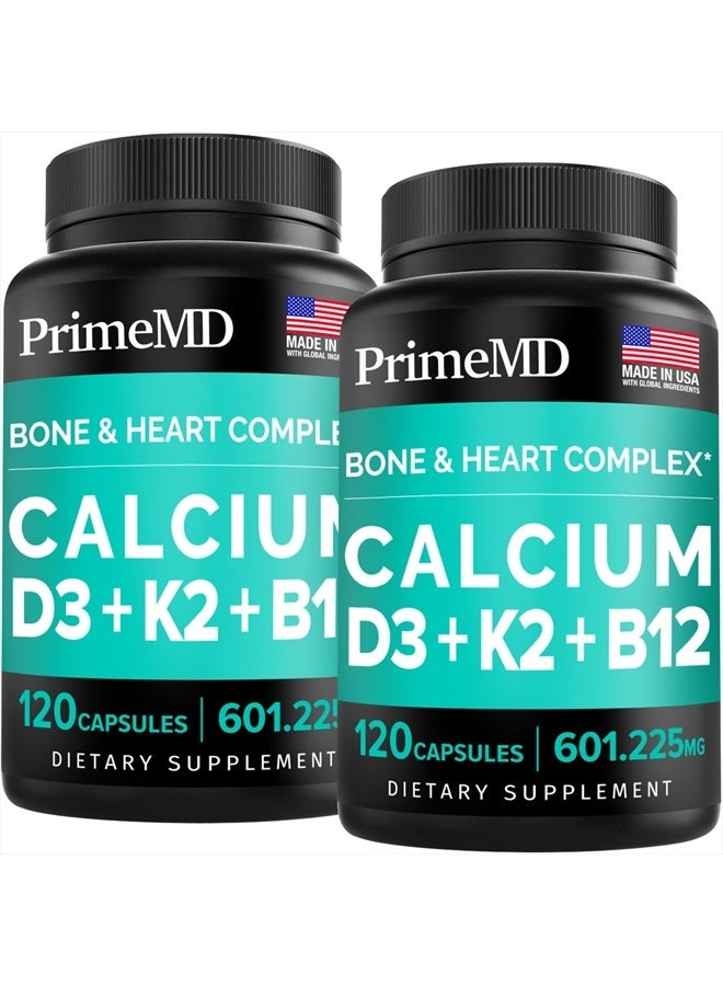 PrimeMD 4-in-1 Calcium Supplement for Women & Men, Calcium 600mg with Vitamin D3 K2 5000IU Supplement for Heart, Bones & Immune Support, Calcium and Vitamin D, Gluten-Free, Non-GMO, Vegan (240 Count) - Image 1