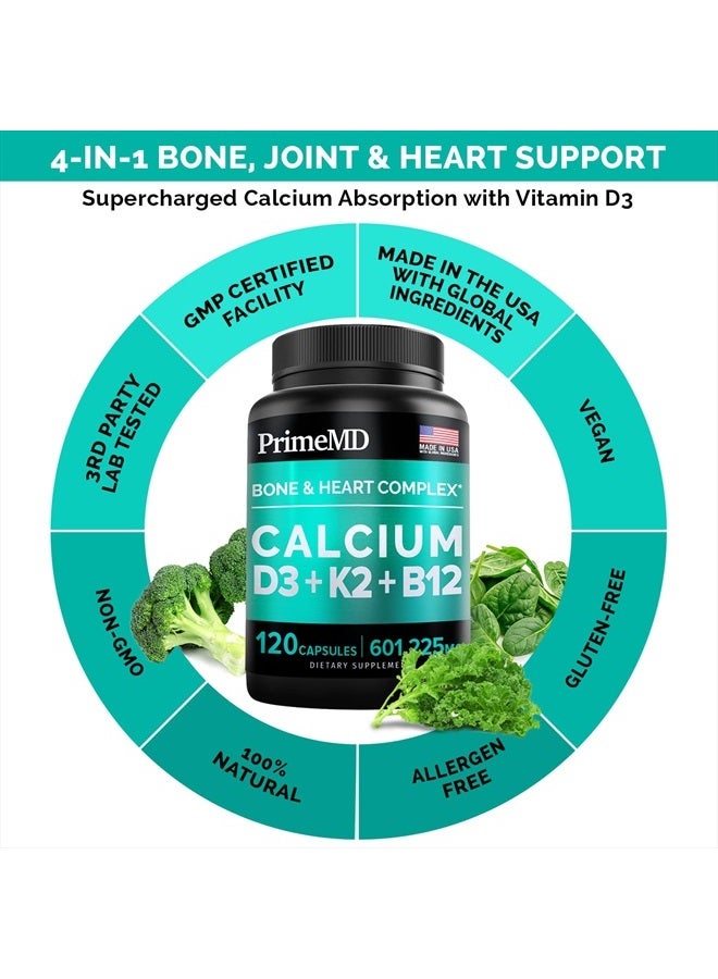 PrimeMD 4-in-1 Calcium Supplement for Women & Men, Calcium 600mg with Vitamin D3 K2 5000IU Supplement for Heart, Bones & Immune Support, Calcium and Vitamin D, Gluten-Free, Non-GMO, Vegan (240 Count) - Image 3