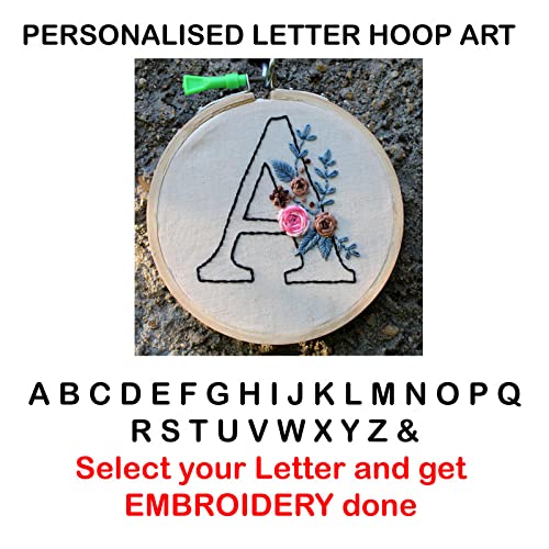 vah VAH Letter Customized Embroidery Hoop Art Work Gift with Wool Tassels for Gift on Special Events ( Home décor, Wall décor, Wall Hanging)  - Image 2