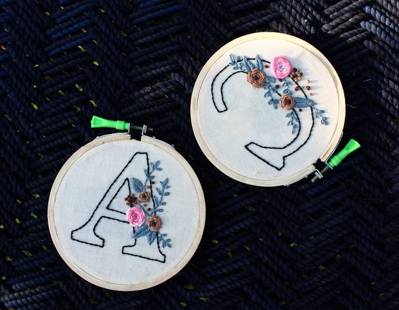 vah VAH Letter Customized Embroidery Hoop Art Work Gift with Wool Tassels for Gift on Special Events ( Home décor, Wall décor, Wall Hanging)  - Image 1