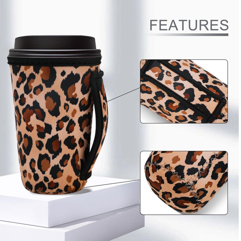 LLTDMEST 3 Piece Reusable Iced Coffee Sleeves Insulated Coffee Sleeves for 16-32 ounces of hot or cold coffee or iced beverages Compatible with Starbucks Dunkin Coffee cup and More (Leopard print) - Image 4