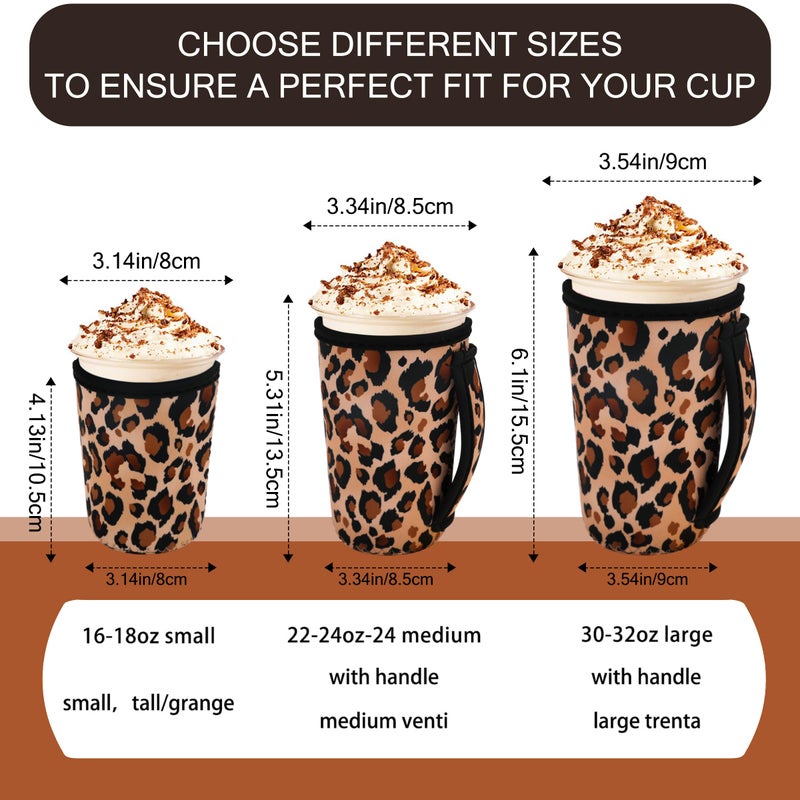 LLTDMEST 3 Piece Reusable Iced Coffee Sleeves Insulated Coffee Sleeves for 16-32 ounces of hot or cold coffee or iced beverages Compatible with Starbucks Dunkin Coffee cup and More (Leopard print) - Image 3