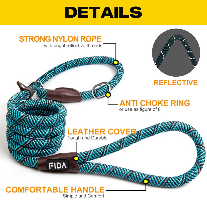 Fida Durable Slip Lead Dog Leash, 6 FT x 1/2" Heavy Duty Loop Comfortable Strong Rope Lead for Large, Medium Dogs, No Pull Pet Training with Highly Reflective, Blue - Image 2