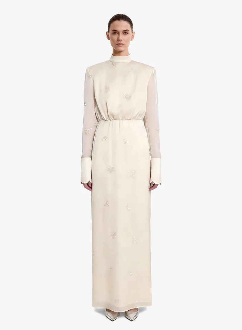 Jw Pei Structured Shoulder High Neck Fitted Maxi Dress