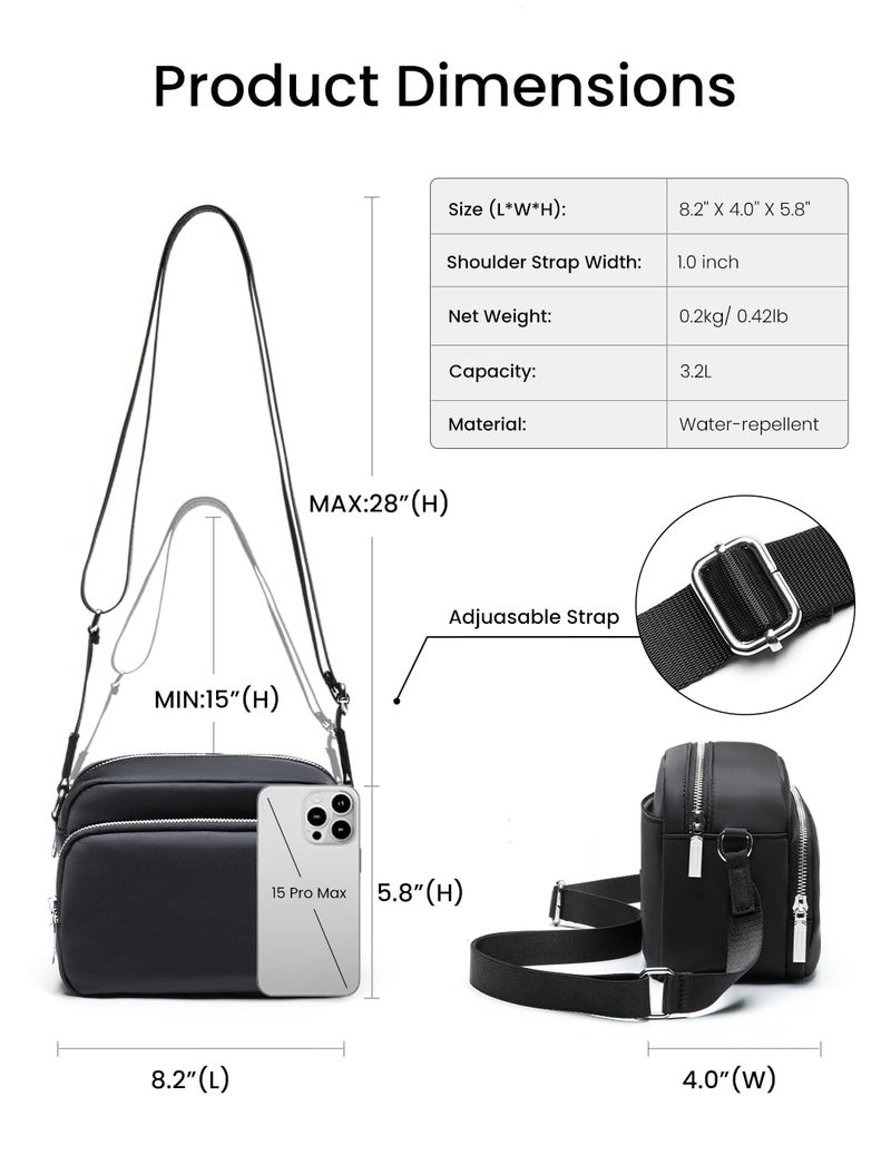 MEXS Small Crossbody Bags for Women, Mini Casual Cross Body Bag Travel Purse, Adjustable Strap Shoulder Handbags Wallet, Everyday Purse for Travel Hiking (Black) - Image 3
