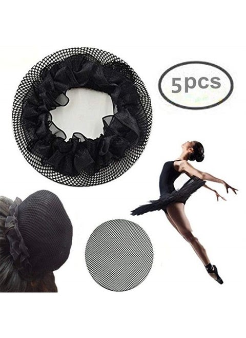 Women Bun Dancer Hair net Ballet Dance Skating Bun Cover Elastic Band Hair Nets for Bun (5pcs)(black)
