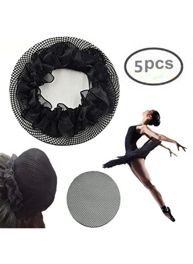 KKTOCHVC - Women Bun Dancer Hair net Ballet Dance Skating Bun Cover Elastic Band Hair Nets for Bun (5pcs)(black) - Image 1