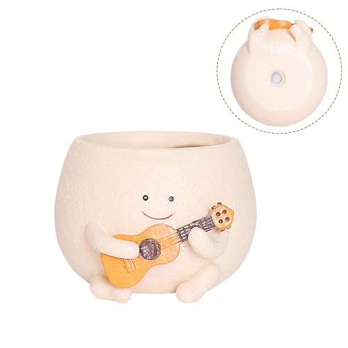 UMESONG Smily Face Planter Pot with Drainage Hole Cute Resin Head Planters for String of Pearls Plant Live Unique Guitar Succulent Pots for Indoor Outdoor Plants Gift IdeaI for Mother Christmas - Image 3