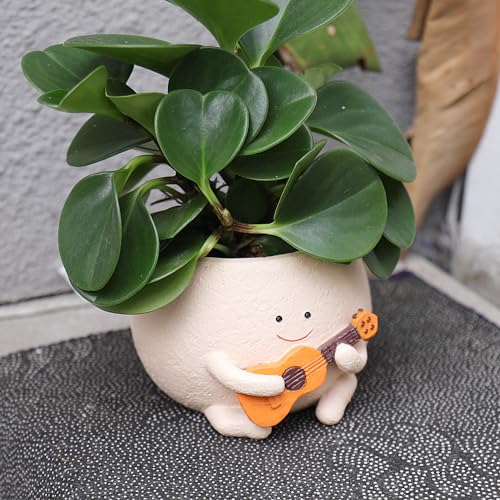 UMESONG Smily Face Planter Pot with Drainage Hole Cute Resin Head Planters for String of Pearls Plant Live Unique Guitar Succulent Pots for Indoor Outdoor Plants Gift IdeaI for Mother Christmas - Image 2