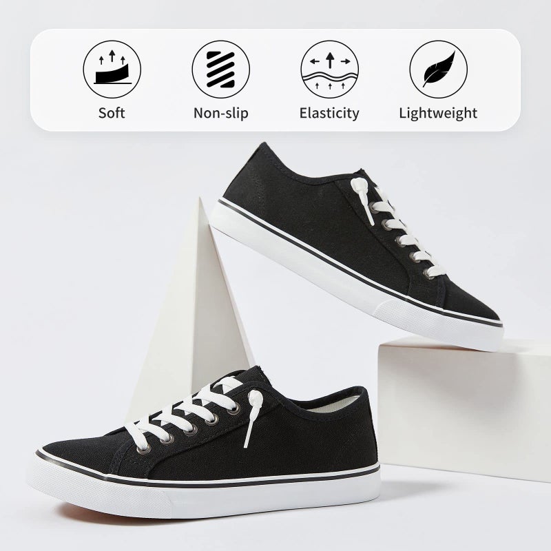 XRH Women Canvas Sneaker Slip On Non Slip Casual Shoes Lace Up Canvas Low Top White Shoes Loafers for Women Fashion Black Sneaker Shoes(Black,US8.5) - Image 5