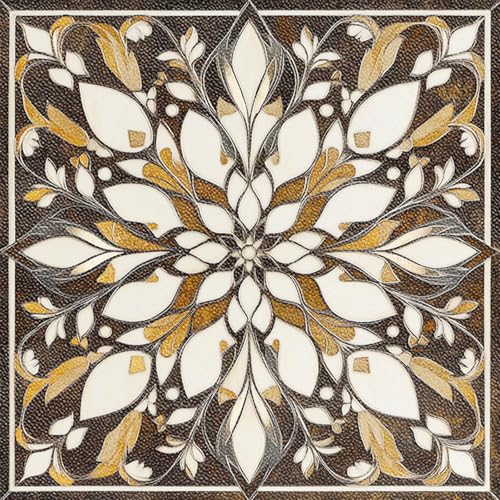 IVN 10PCS 12x12 Inch Brown Gold Floral Mandala Pattern Floor Tiles Peel and Stick Removable Self Adhesive Vinyl Flooring Stickers for Kitchen Bathroom Living Room Entryway Home Decor - Image 1