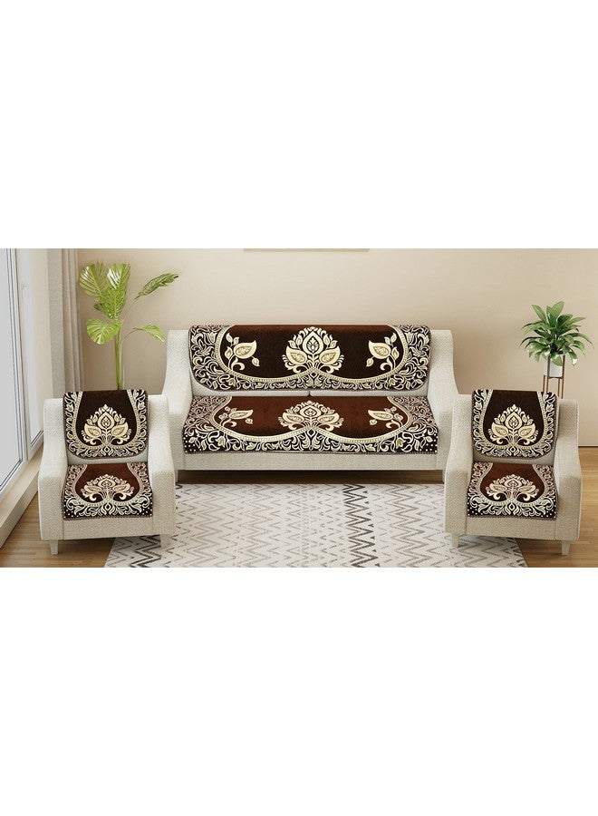 jayvaam Velvet Sofa Cover Set of 5 Seater - Premium Sofa Covers 3 Seater and 2 Seater Full Cover Set for Couch Seat - Heavy Fabric Sofa Slip Protector with Back Covers, 2701_Brown - Image 1