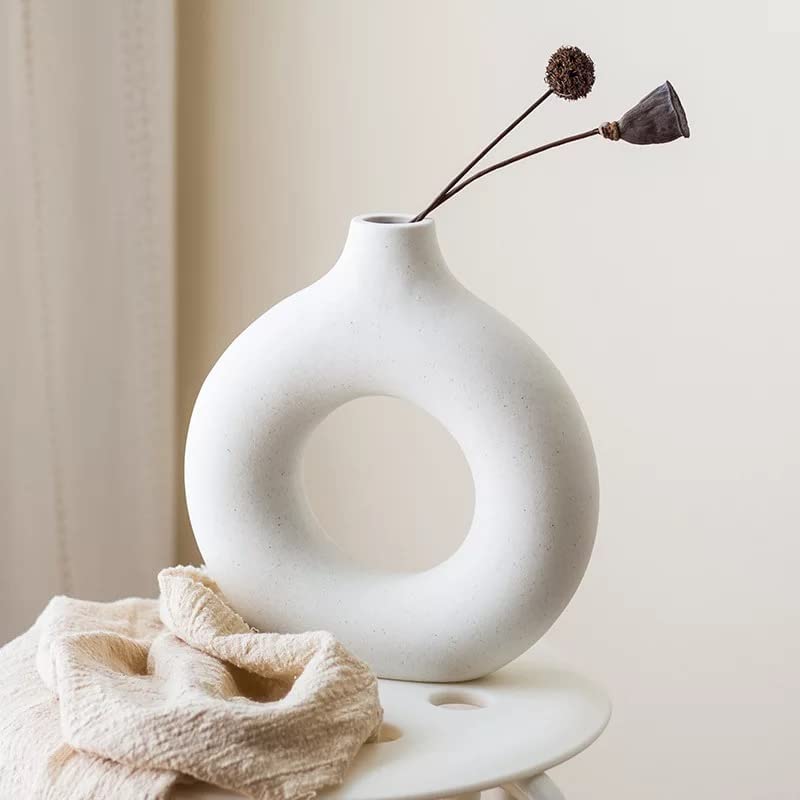Solida SOLIDA Ceramic Ring Pot Beautiful Ceramic Decorative Vases with Unique Quality for Home Décor Table Flowers Pot Flower Planter Bedroom Side Corner Living Room Decoration Indoor (Pack of 1)  - Image 3