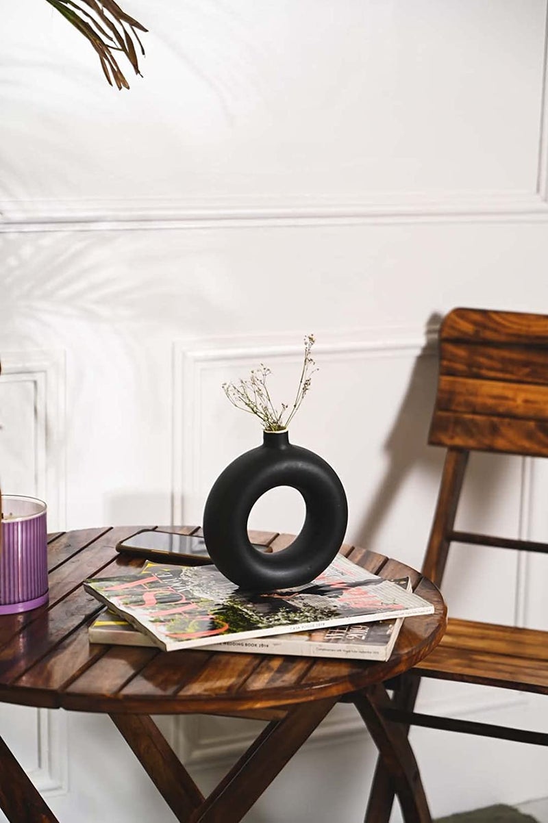 Solida SOLIDA Ceramic Ring Pot Beautiful Ceramic Decorative Vases with Unique Quality for Home Décor Table Flowers Pot Flower Planter Bedroom Side Corner Living Room Decoration Indoor (Pack of 1)  - Image 4