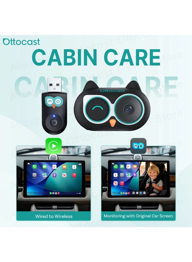 أوتوكاست محول العناية بمقصورة السيارة اللاسلكي Ottocast Cabin Care مع كاميرا عالية الدقة للسيارة، متوافق مع CarPlay، ملحقات سيارات للأطفال والرضع، متوافق مع هيونداي بنز، أودي، شيفروليه، وكيا - Image 1