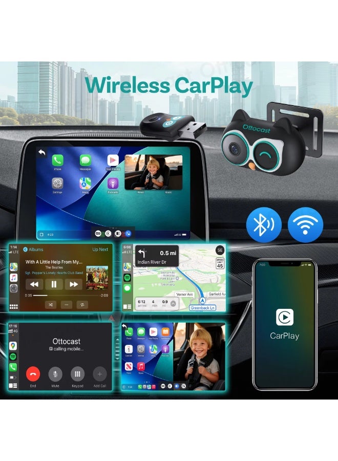 أوتوكاست محول العناية بمقصورة السيارة اللاسلكي Ottocast Cabin Care مع كاميرا عالية الدقة للسيارة، متوافق مع CarPlay، ملحقات سيارات للأطفال والرضع، متوافق مع هيونداي بنز، أودي، شيفروليه، وكيا - Image 3