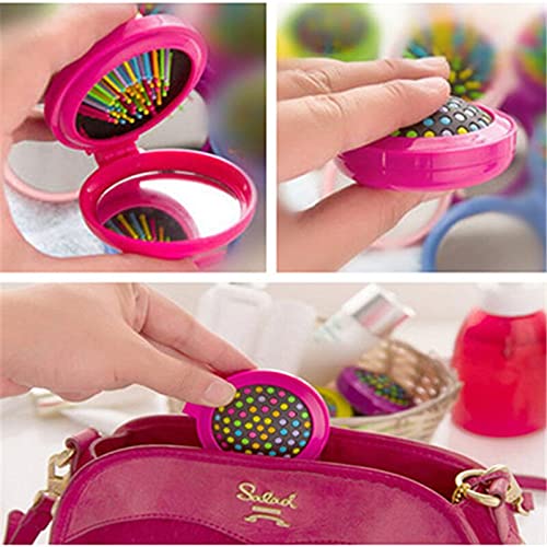 Alexvyan Yellow Round Travel Mini Hair Comb with Make up Mirror Pocket Hair Brush Folding Hair Brush for Travel,Gift for friends, relative, lovers, sisters,mothers and yourself - Image 2