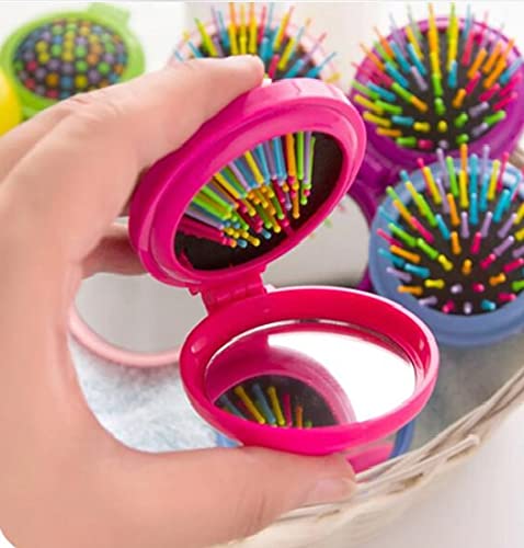 Alexvyan Yellow Round Travel Mini Hair Comb with Make up Mirror Pocket Hair Brush Folding Hair Brush for Travel,Gift for friends, relative, lovers, sisters,mothers and yourself - Image 3