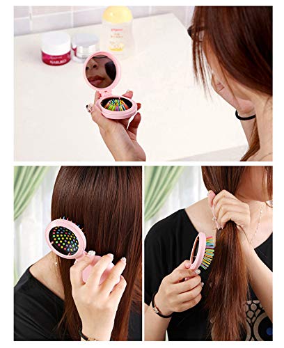 Alexvyan Yellow Round Travel Mini Hair Comb with Make up Mirror Pocket Hair Brush Folding Hair Brush for Travel,Gift for friends, relative, lovers, sisters,mothers and yourself - Image 4