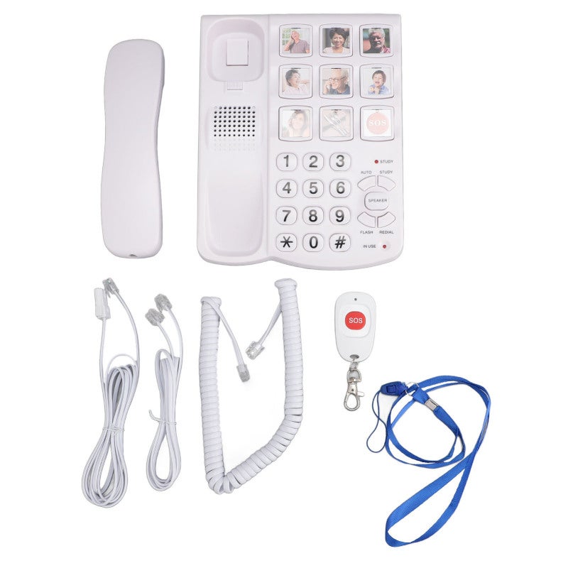 Big Button Corded Phone with One Button SOS Dialing Remote Control - Picture Buttons Speed Dialing Adjustable Volume HD Handsfree Function Landline Telephone for Seniors - Image 1