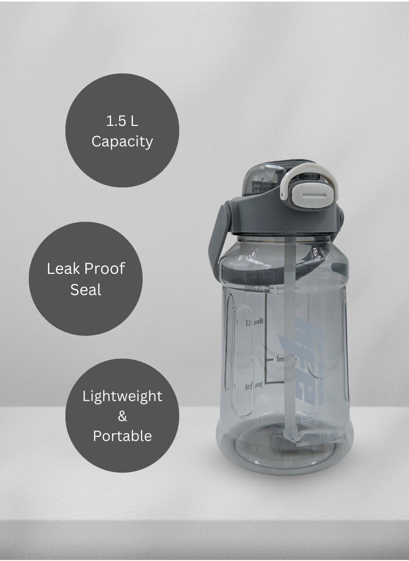 Generic - Premium 1.5L Water Bottle with White Typography (Detachable Straw) - Image 1
