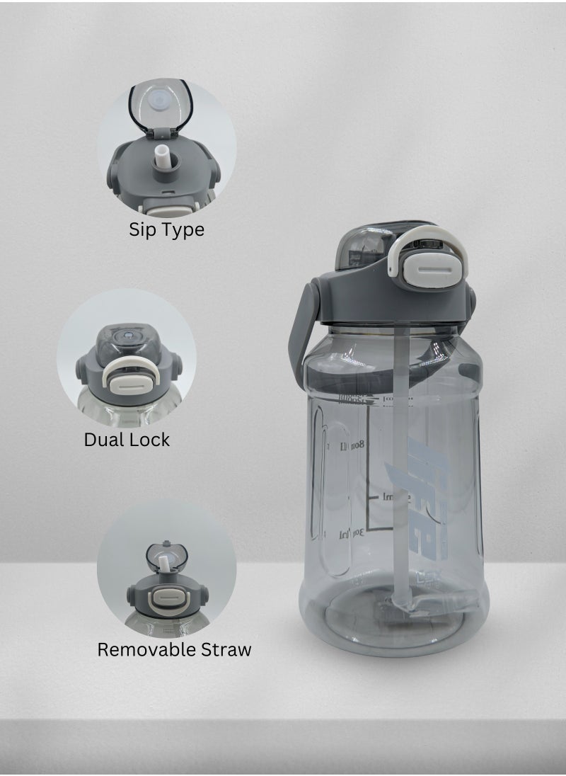 Generic - Premium 1.5L Water Bottle with White Typography (Detachable Straw) - Image 1