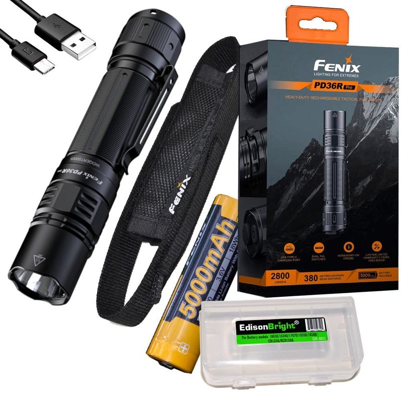 Fenix PD36R Pro 2800 Lumen USB Rechargeable LED Tactical Flashlight with EdisonBright Charging Cable Carry case Bundle - Image 5