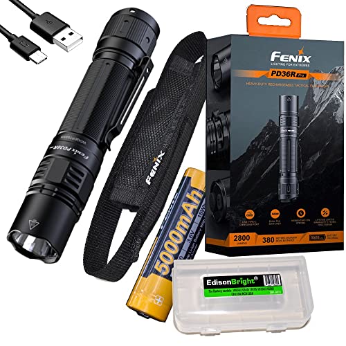 Fenix PD36R Pro 2800 Lumen USB Rechargeable LED Tactical Flashlight with EdisonBright Charging Cable Carry case Bundle - Image 1