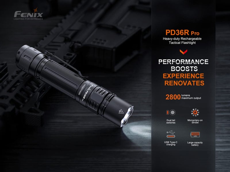 Fenix PD36R Pro 2800 Lumen USB Rechargeable LED Tactical Flashlight with EdisonBright Charging Cable Carry case Bundle - Image 2