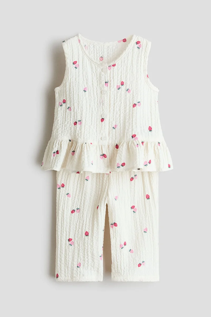 اتش اند ام طقم من نسيج قطني مجعد - قطعتين