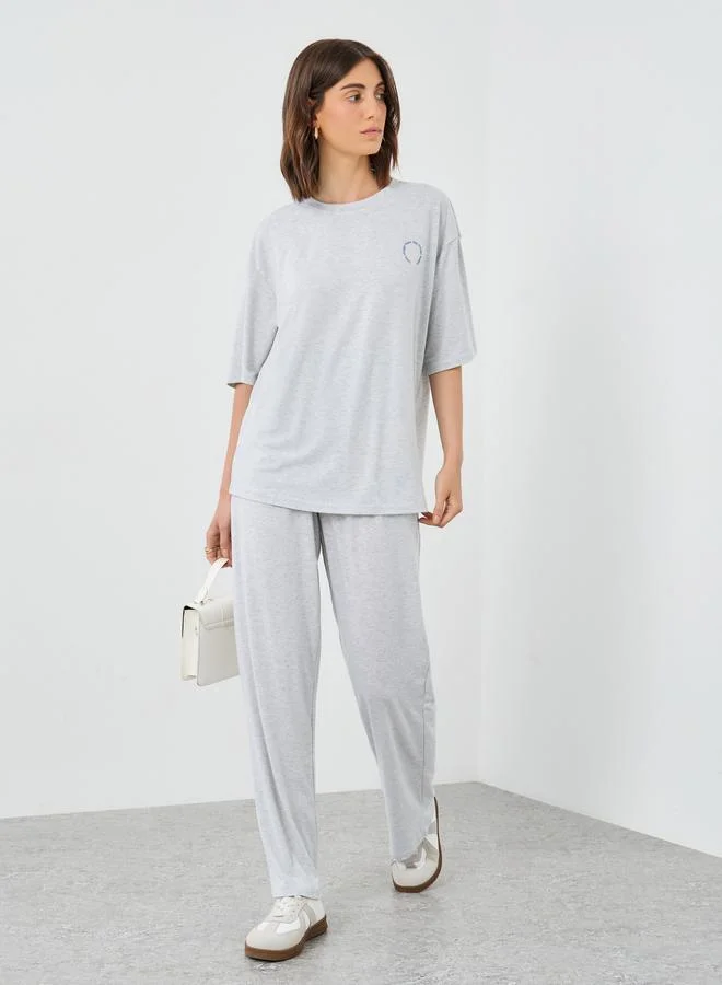 تايك تو Take Two Slogan Print Oversized T-Shirt and Joggers Co-Ords