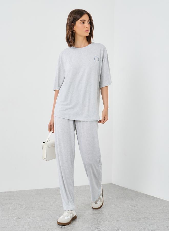 Take Two Styli Slogan Print Oversized T-Shirt and Joggers Co-Ords - Image 1