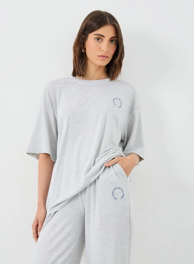 تايك تو Take Two Slogan Print Oversized T-Shirt and Joggers Co-Ords
