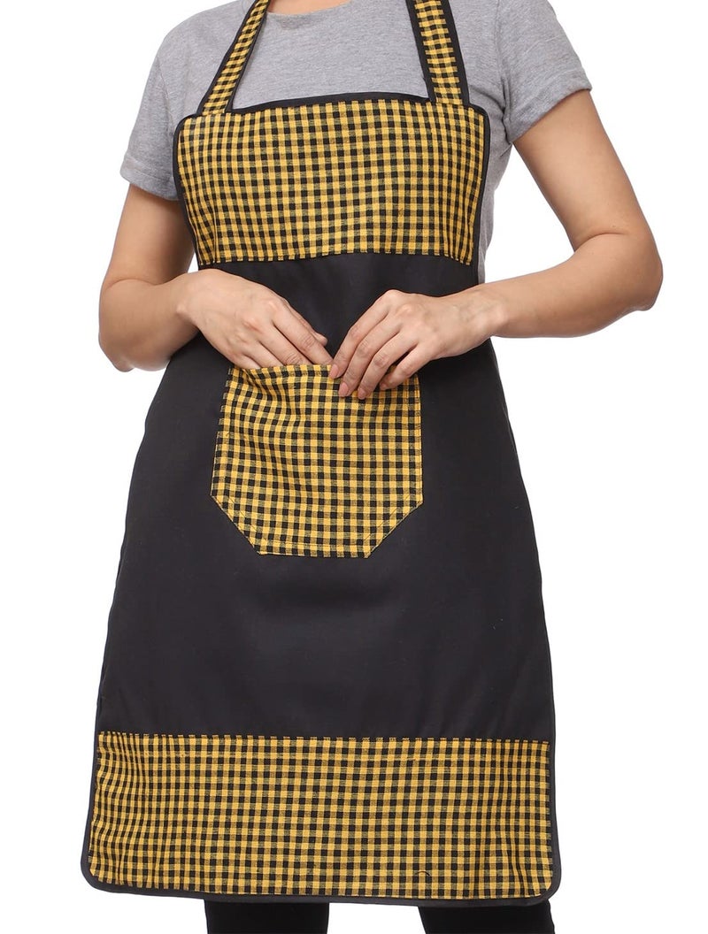 JMi Check and Plain Fabric Designer Waterproof Apron With Front Multi Purpose Pocket For Kitchen, Cooking, Dusting, Home. (Pack of 2) - Image 4