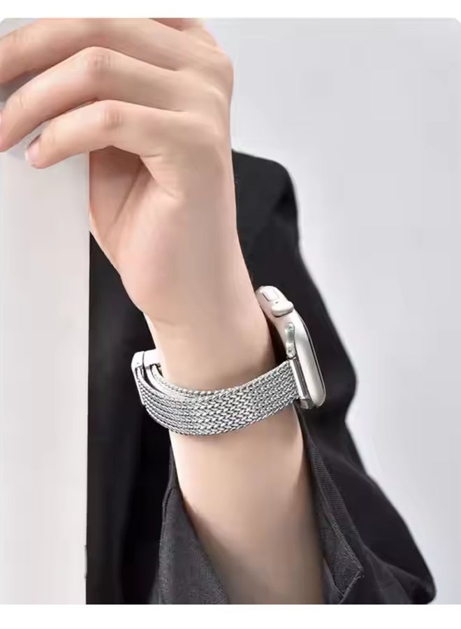 X-level Compatible with Apple Watch Band 42mm 44mm 45mm 49mm for Women and Men, Magnetic Metal Stainless Steel Strap Wristband Compatible for iWatch Series 10 9 8 7 6 5 4 3 2 1 SE Starlight (Silver) - Image 5