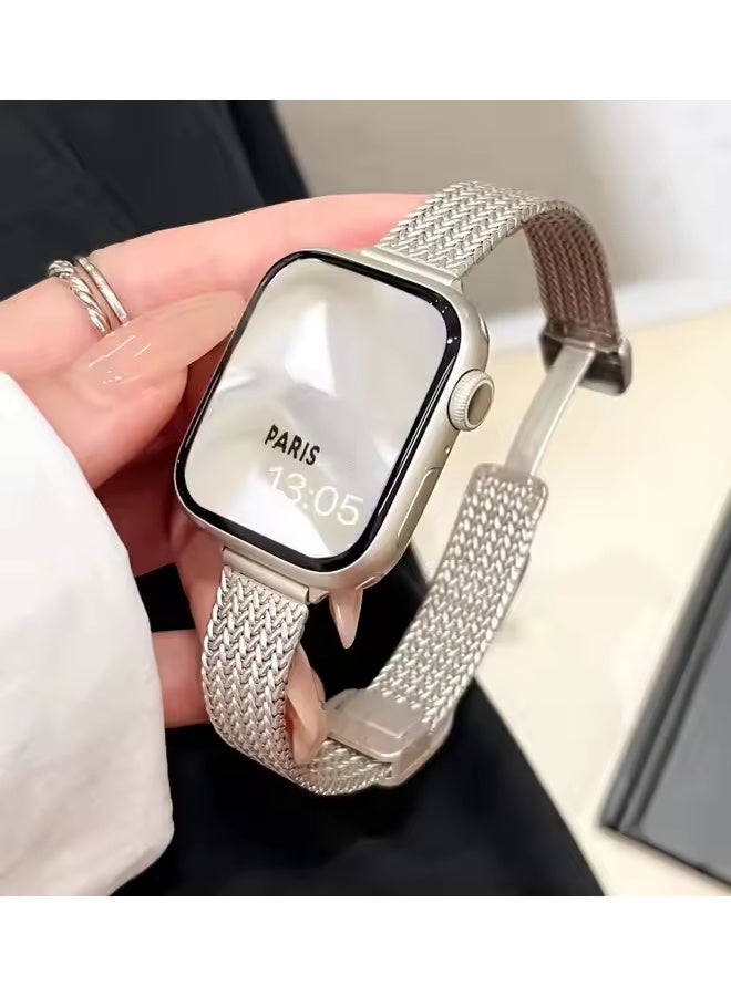 X-level Compatible with Apple Watch Band 42mm 44mm 45mm 49mm for Women and Men, Magnetic Metal Stainless Steel Strap Wristband Compatible for iWatch Series 10 9 8 7 6 5 4 3 2 1 SE Starlight (Silver) - Image 1