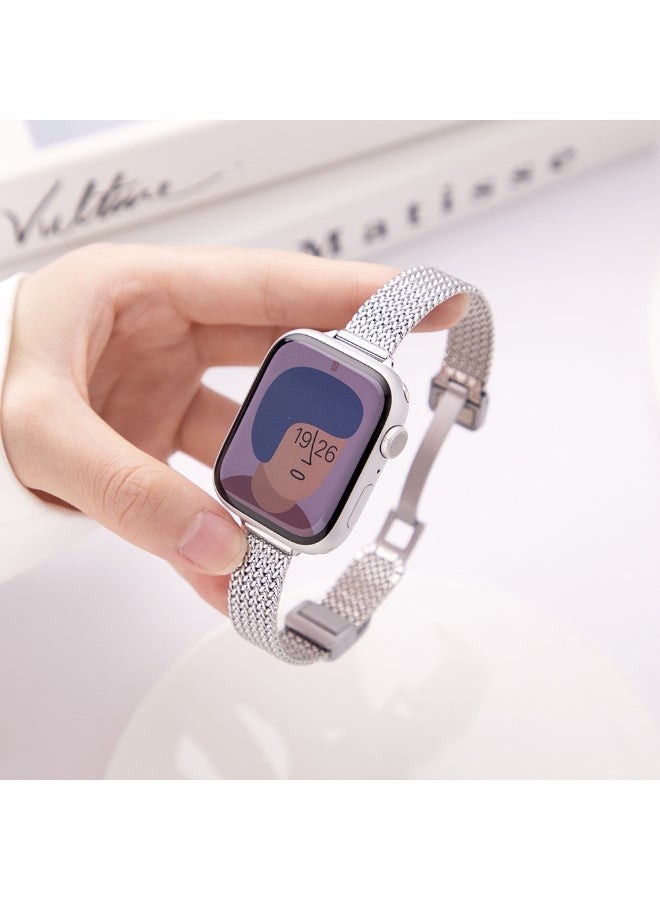 X-level Compatible with Apple Watch Band 42mm 44mm 45mm 49mm for Women and Men, Magnetic Metal Stainless Steel Strap Wristband Compatible for iWatch Series 10 9 8 7 6 5 4 3 2 1 SE Starlight (Silver) - Image 2