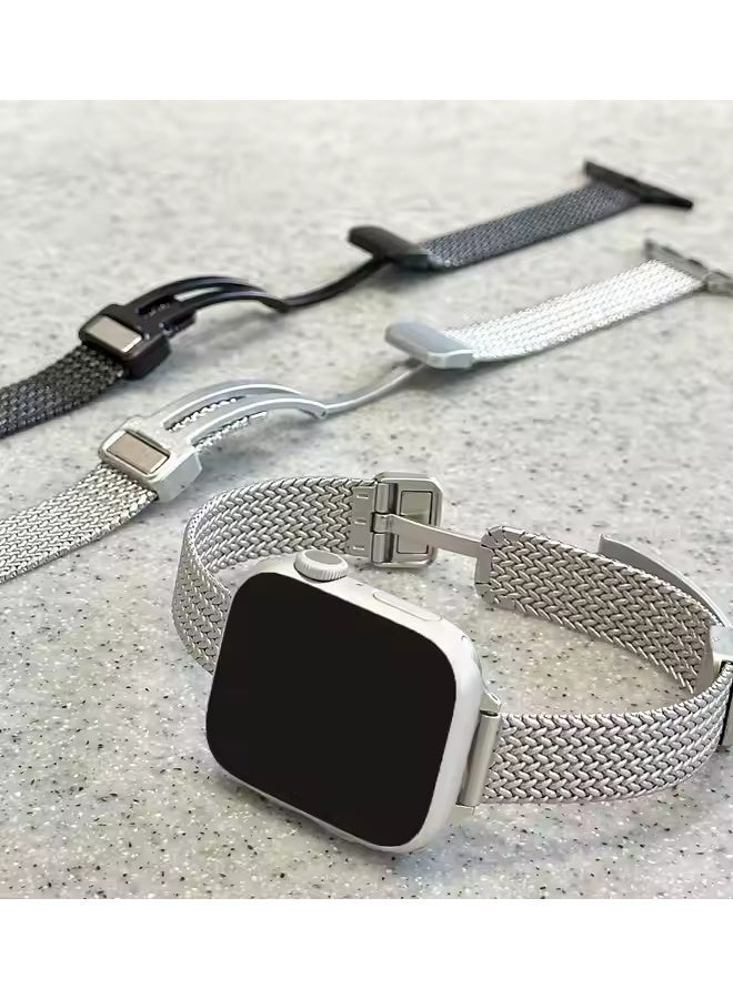 X-level Compatible with Apple Watch Band 42mm 44mm 45mm 49mm for Women and Men, Magnetic Metal Stainless Steel Strap Wristband Compatible for iWatch Series 10 9 8 7 6 5 4 3 2 1 SE Starlight (Silver) - Image 4