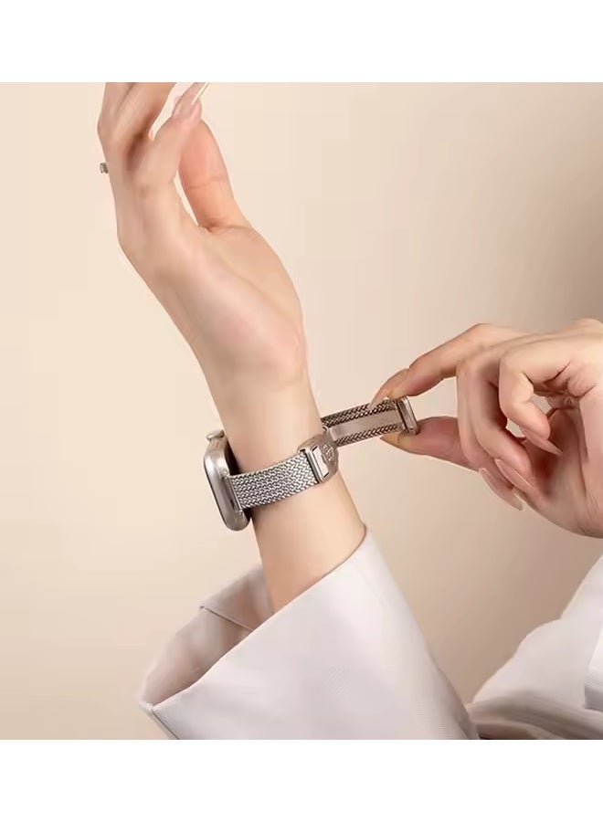 X-level Compatible with Apple Watch Band 42mm 44mm 45mm 49mm for Women and Men, Magnetic Metal Stainless Steel Strap Wristband Compatible for iWatch Series 10 9 8 7 6 5 4 3 2 1 SE Starlight (Silver) - Image 5