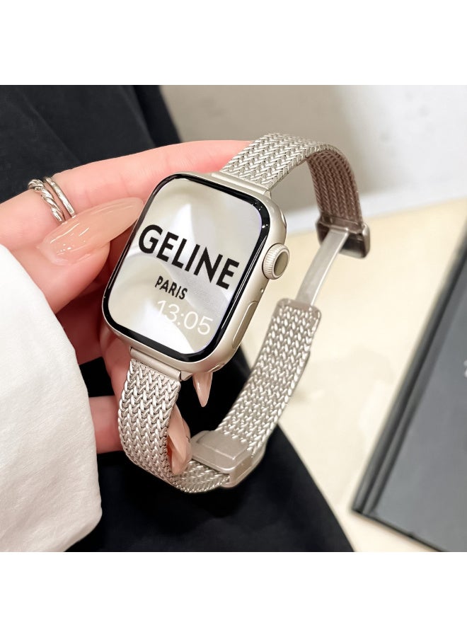 X-level Compatible with Apple Watch Band 42mm 44mm 45mm 49mm for Women and Men, Magnetic Metal Stainless Steel Strap Wristband Compatible for iWatch Series 10 9 8 7 6 5 4 3 2 1 SE Starlight (Silver) - Image 1
