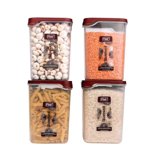 FLAIR Storewell Square Food Storage Containers Set of 4 (2400 ML)- Maroon, Air Tight Containers for Kitchen Storage Ideal kitchen box for Rice, Atta and Grains, BPA-Free, Food Grade - Image 1
