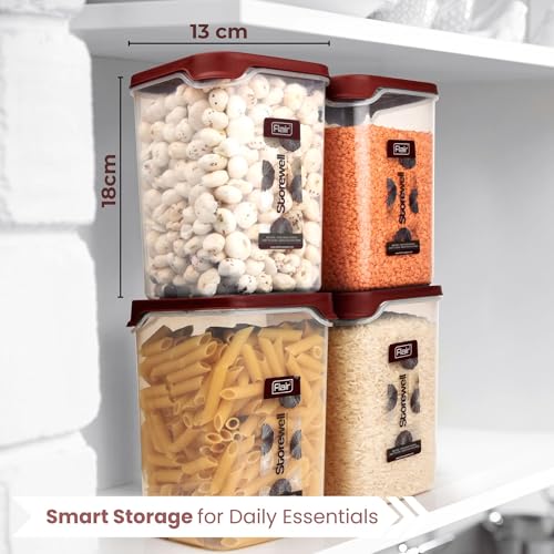 FLAIR Storewell Square Food Storage Containers Set of 4 (2400 ML)- Maroon, Air Tight Containers for Kitchen Storage Ideal kitchen box for Rice, Atta and Grains, BPA-Free, Food Grade - Image 3