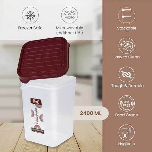 FLAIR Storewell Square Food Storage Containers Set of 4 (2400 ML)- Maroon, Air Tight Containers for Kitchen Storage Ideal kitchen box for Rice, Atta and Grains, BPA-Free, Food Grade - Image 2