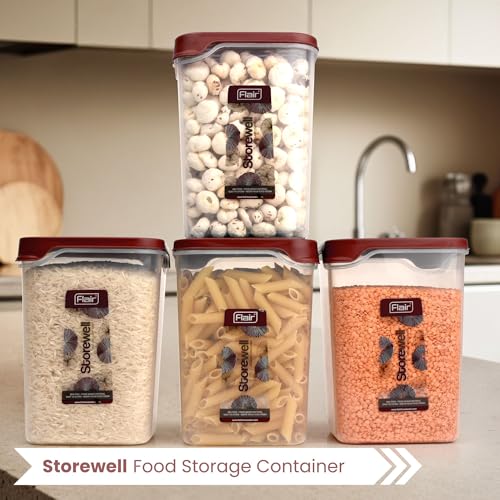 FLAIR Storewell Square Food Storage Containers Set of 4 (2400 ML)- Maroon, Air Tight Containers for Kitchen Storage Ideal kitchen box for Rice, Atta and Grains, BPA-Free, Food Grade - Image 4