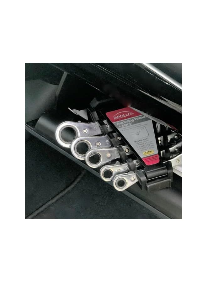 Apollo 5 Piece Metric Steel Ratcheting Wrench Set Includes 5 Ratcheting Wrenches In Quick Release Case For Trunk Garage And On The Road Dt1213  - Image 4